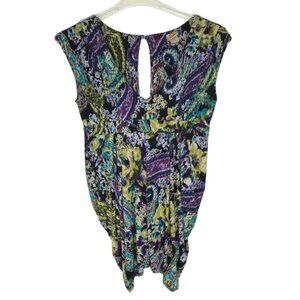 Day Trip Womens M Sleeveless Blouse Deep VNeck Top Abstract Print Purple Black